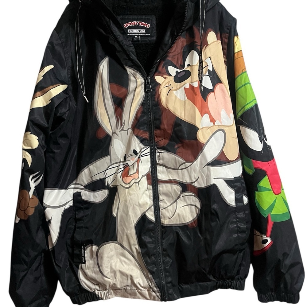 VTG Looney Tunes Bugs Taz Members Only Placement Hooded Jacket Size M Men - Picture 4 of 9